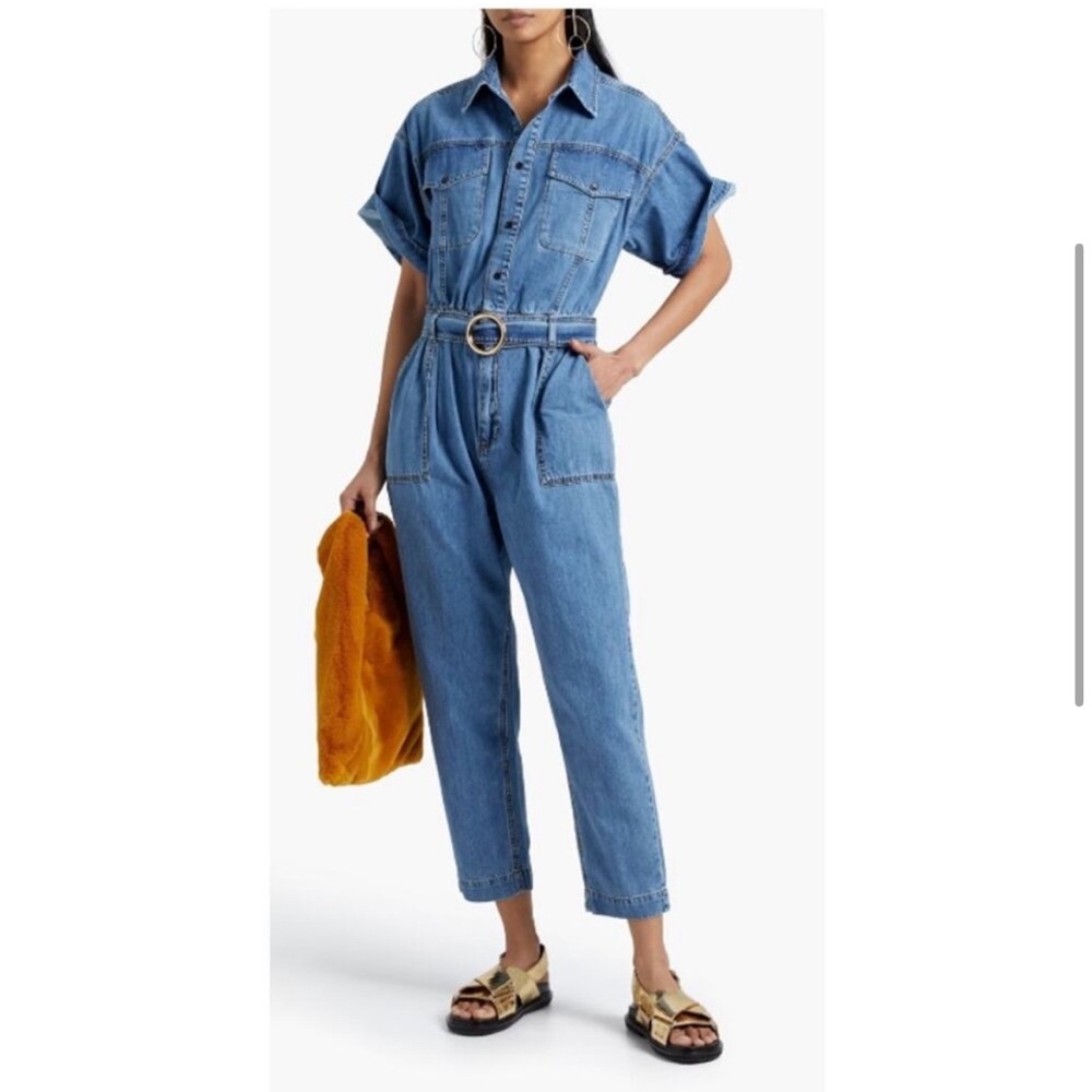FRAME Arie Denim Jumpsuit Tie Waist Short Sleeve XXS 00 0 2 24 25 26 NWOT